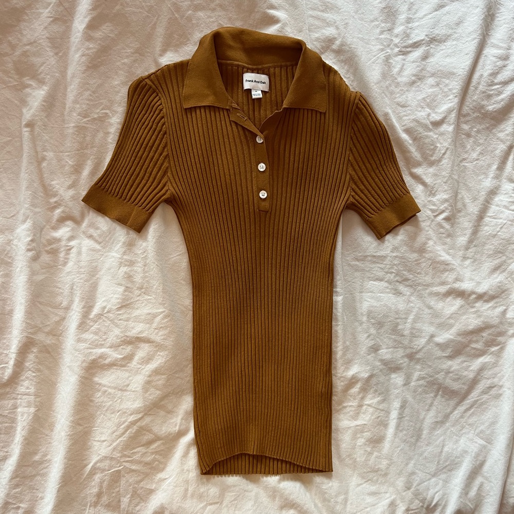 Frank & Oak short sleeved sweater polo brown Medium